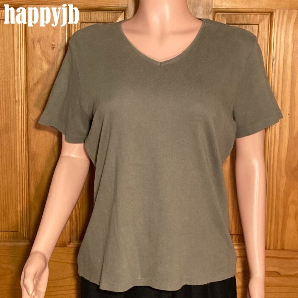 EUC White Stag Vintage 90s Top V-Neck Knit Short Sleeve Blouse Green L Large